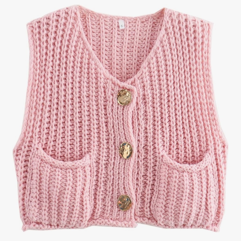 Pink Knit Button-Up Vest